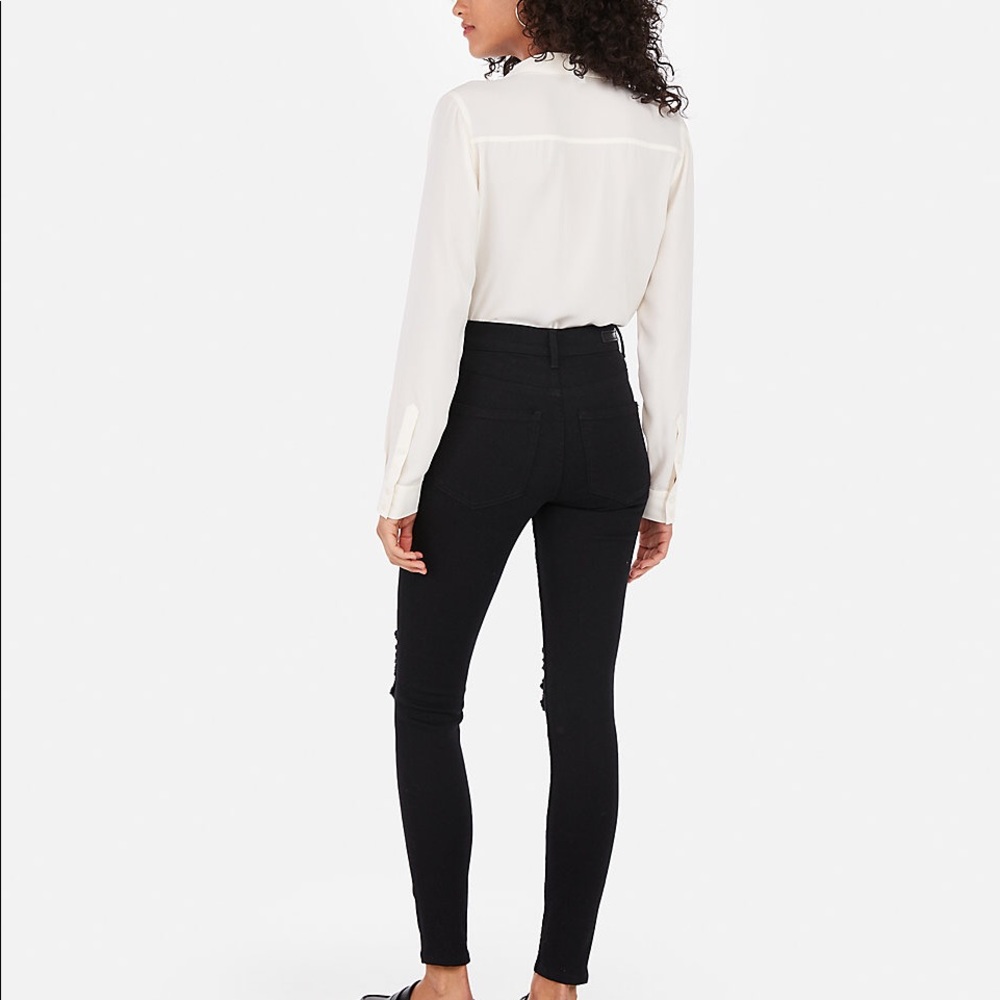 Express High Waisted Black Ripped Jean Leggings - Picture 3 of 5